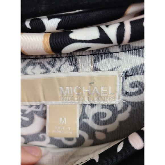 𝅺MICHAEL Michael Kors Black Tan Floral Print Off Shoulder Tunic Top Medium - Picture 3 of 5